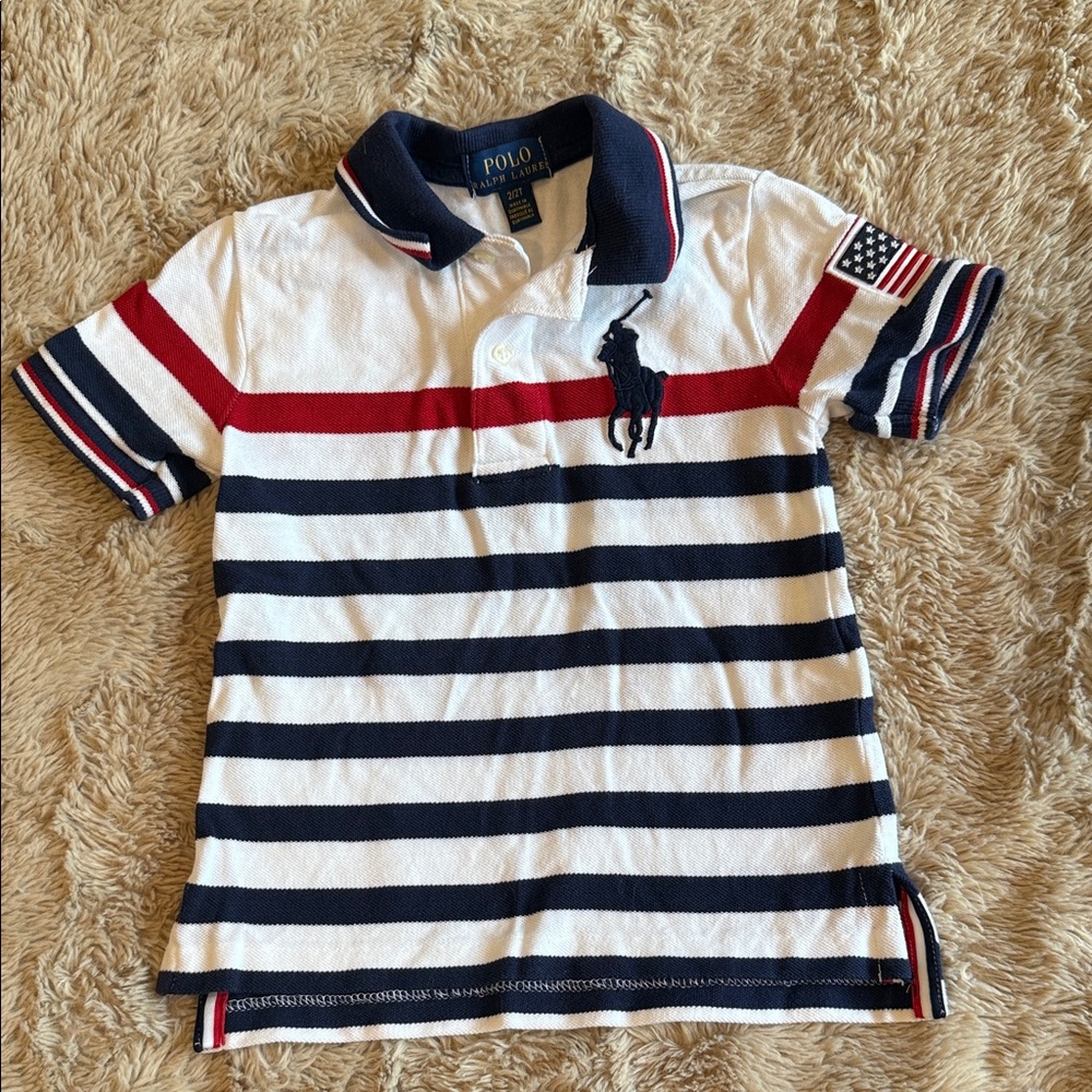 Polo by Ralph Lauren 2t Kids Navy, White, and Red Striped Polo